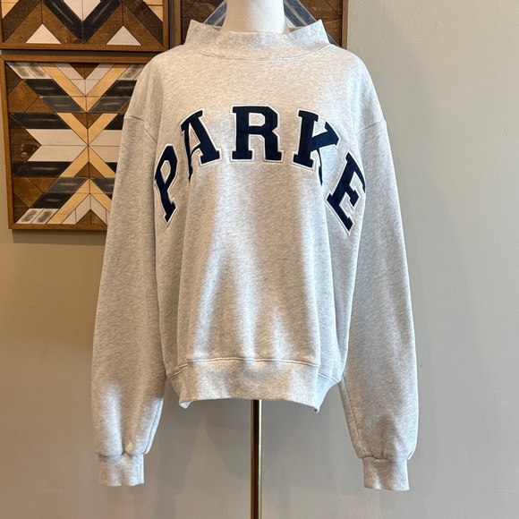 Parke Tops - PARKE Heritage Back to School Varsity Mockneck Heather Grey and Denim size S/M